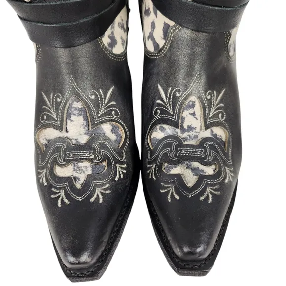 Masterson Rockin Country Black Leather Western Animal Print Boots Women's Size 9
