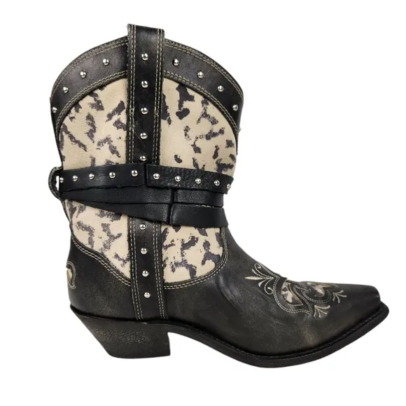 Masterson Rockin Country Black Leather Western Animal Print Boots Women's Size 9