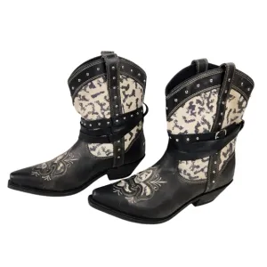 Masterson Rockin Country Black Leather Western Animal Print Boots Women's Size 9