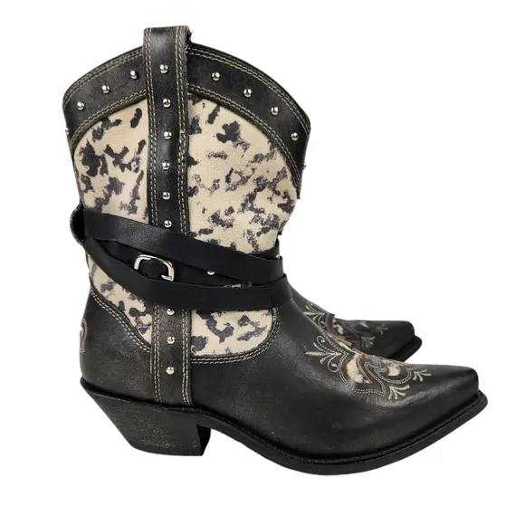 Masterson Rockin Country Black Leather Western Animal Print Boots Women's Size 9
