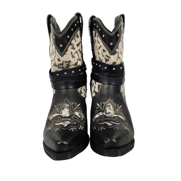 Masterson Rockin Country Black Leather Western Animal Print Boots Women's Size 9