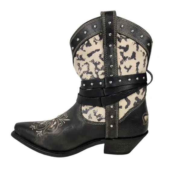 Masterson Rockin Country Black Leather Western Animal Print Boots Women's Size 9