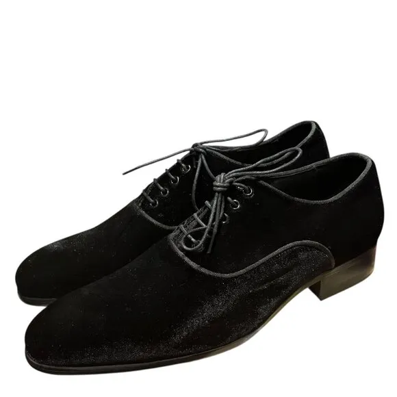 Maurice Black Velvet Lace Up Oxford Dress Shoes 44 11 Formal Event Wedding Groom