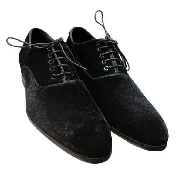 Maurice Black Velvet Lace Up Oxford Dress Shoes 44 11 Formal Event Wedding Groom