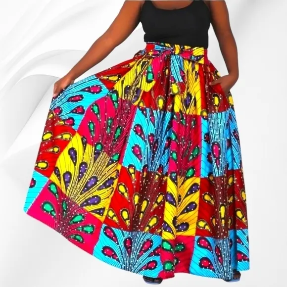 Maxi Skirt - Ankara - Peacock Print