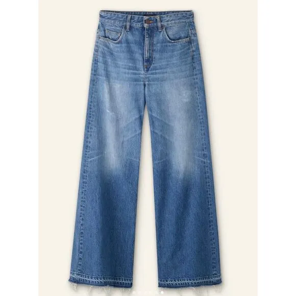 ME EM Distressed Ultimate Wide-Leg Jeans Cotton Denim Authentic Blue 25