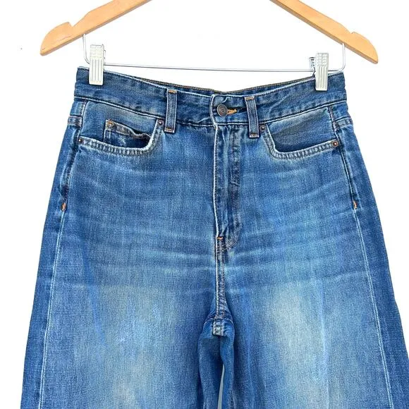 ME EM Distressed Ultimate Wide-Leg Jeans Cotton Denim Authentic Blue 25