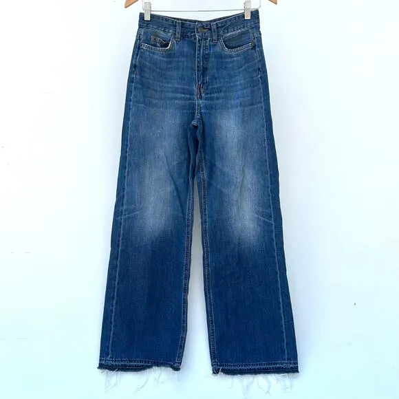 ME EM Distressed Ultimate Wide-Leg Jeans Cotton Denim Authentic Blue 25