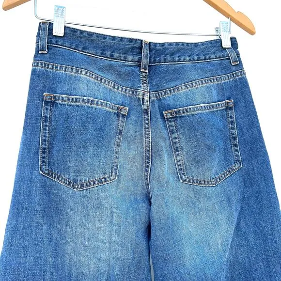 ME EM Distressed Ultimate Wide-Leg Jeans Cotton Denim Authentic Blue 25