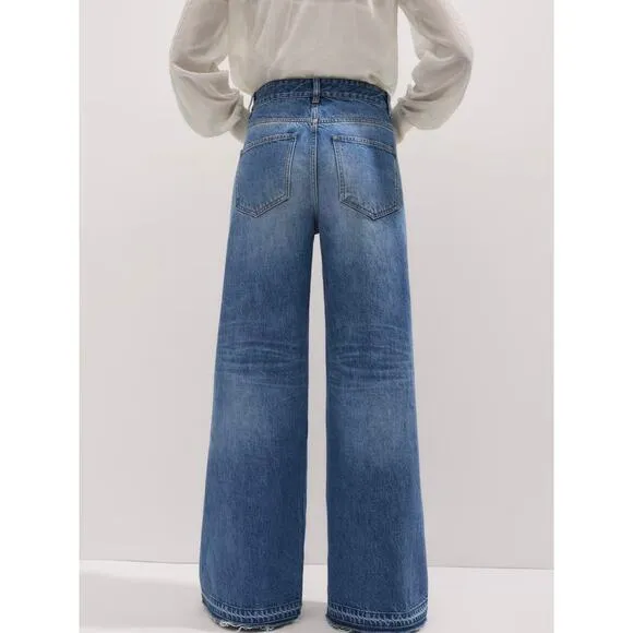 ME EM Distressed Ultimate Wide-Leg Jeans Cotton Denim Authentic Blue 25