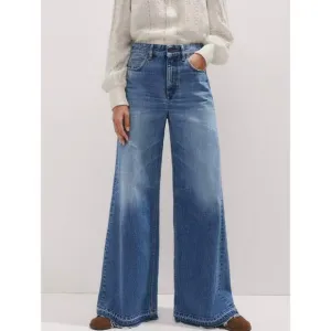 ME EM Distressed Ultimate Wide-Leg Jeans Cotton Denim Authentic Blue 25