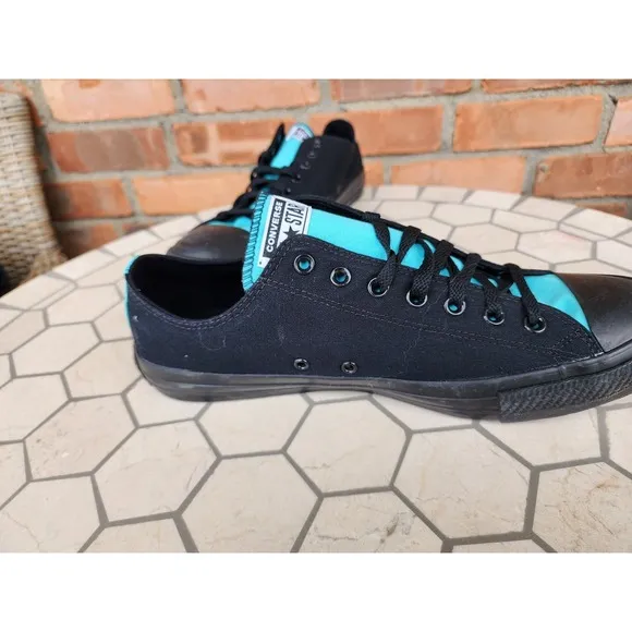 Men Size 13 - Converse Chuck Taylor All Star Low Black Tiffany Teal Blue Custom