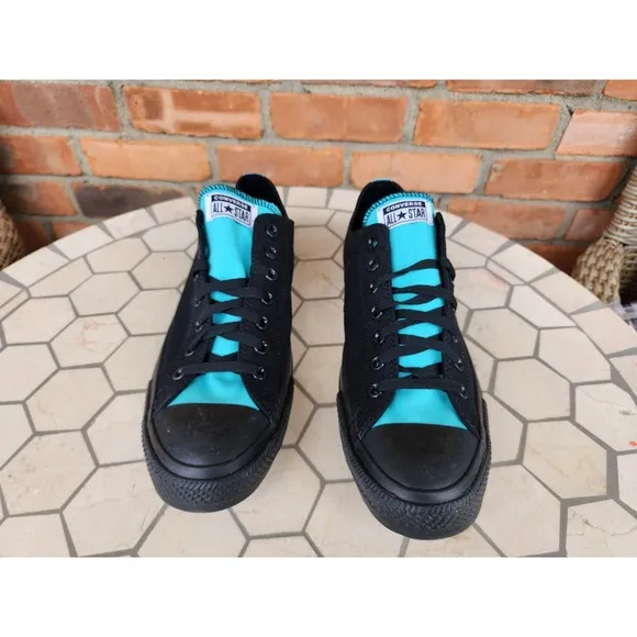 Men Size 13 - Converse Chuck Taylor All Star Low Black Tiffany Teal Blue Custom