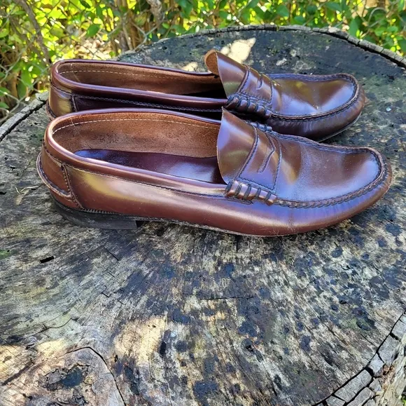 Men Vintage Brown Penny Loafers Size 10/Men Dress Shoes/ Men Slip On Shoes