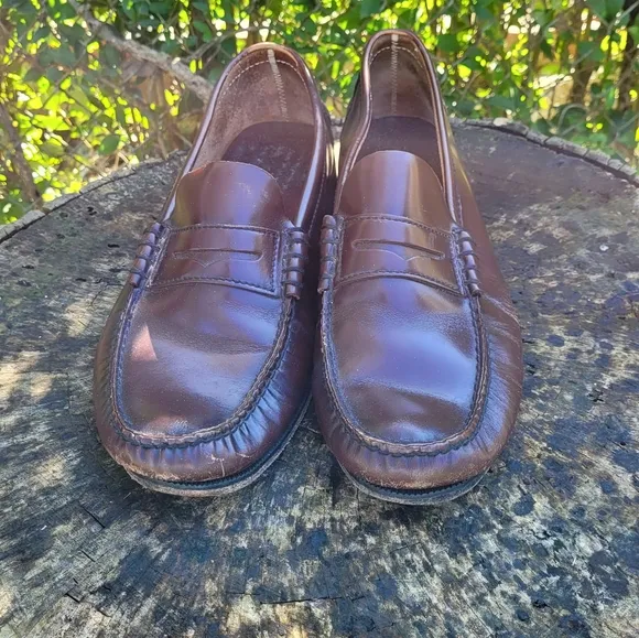 Men Vintage Brown Penny Loafers Size 10/Men Dress Shoes/ Men Slip On Shoes