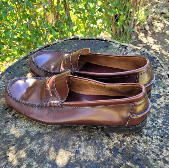 Men Vintage Brown Penny Loafers Size 10/Men Dress Shoes/ Men Slip On Shoes