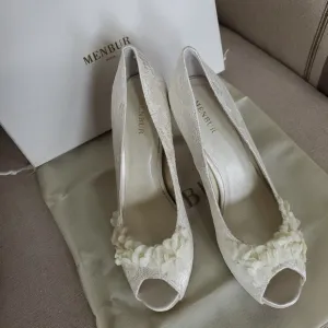 Menbur Novia REA Women's Ivory Heels Wedding Bridal Floral Lace Size 40