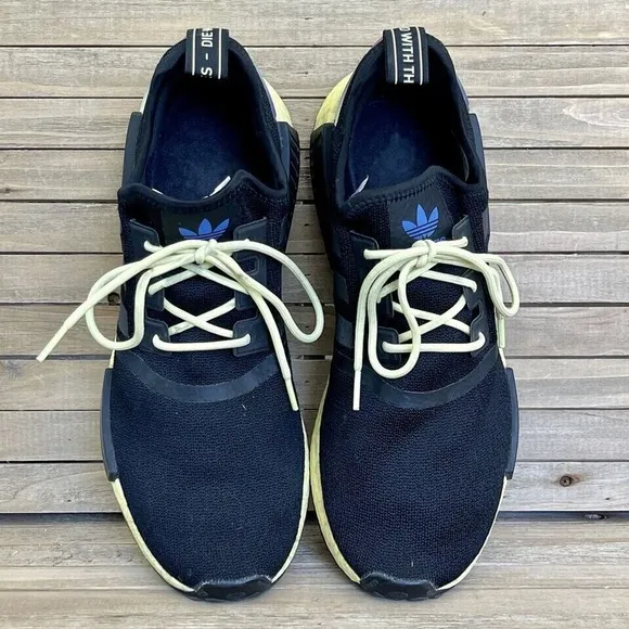Mens Adidas NMD R1 Core Black Pulse Yellow Athletic Sneakers Shoes Size 11 D GUC