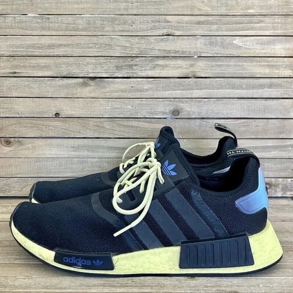 Mens Adidas NMD R1 Core Black Pulse Yellow Athletic Sneakers Shoes Size 11 D GUC