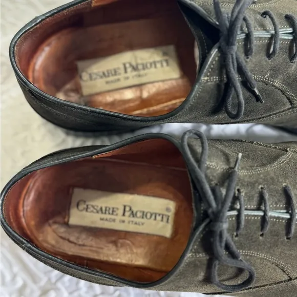 Men's Cesare Paciotti Size 10.5 Dark Green Suede Oxfords Made In Italy