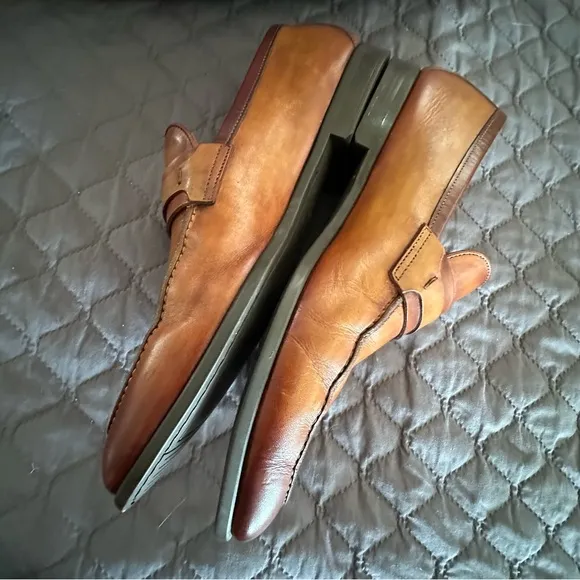 Men's Daniel Leather Penny Loafers Size 10 Cognac Dress Shoes MAGNANNI FLEX EUC