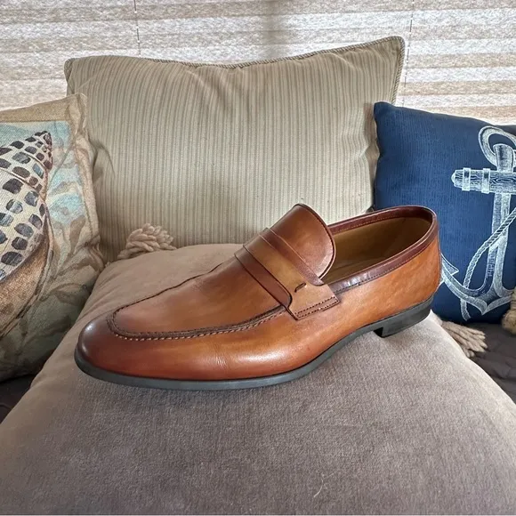 Men's Daniel Leather Penny Loafers Size 10 Cognac Dress Shoes MAGNANNI FLEX EUC