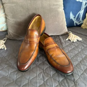 Men's Daniel Leather Penny Loafers Size 10 Cognac Dress Shoes MAGNANNI FLEX EUC