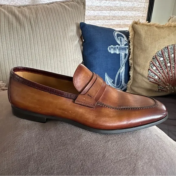 Men's Daniel Leather Penny Loafers Size 10 Cognac Dress Shoes MAGNANNI FLEX EUC
