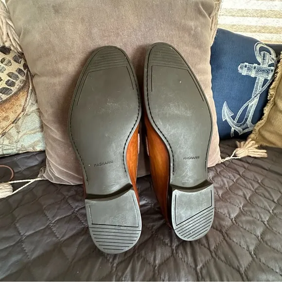 Men's Daniel Leather Penny Loafers Size 10 Cognac Dress Shoes MAGNANNI FLEX EUC
