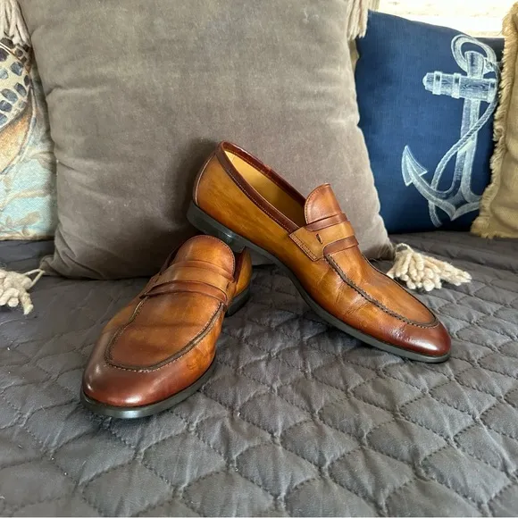 Men's Daniel Leather Penny Loafers Size 10 Cognac Dress Shoes MAGNANNI FLEX EUC