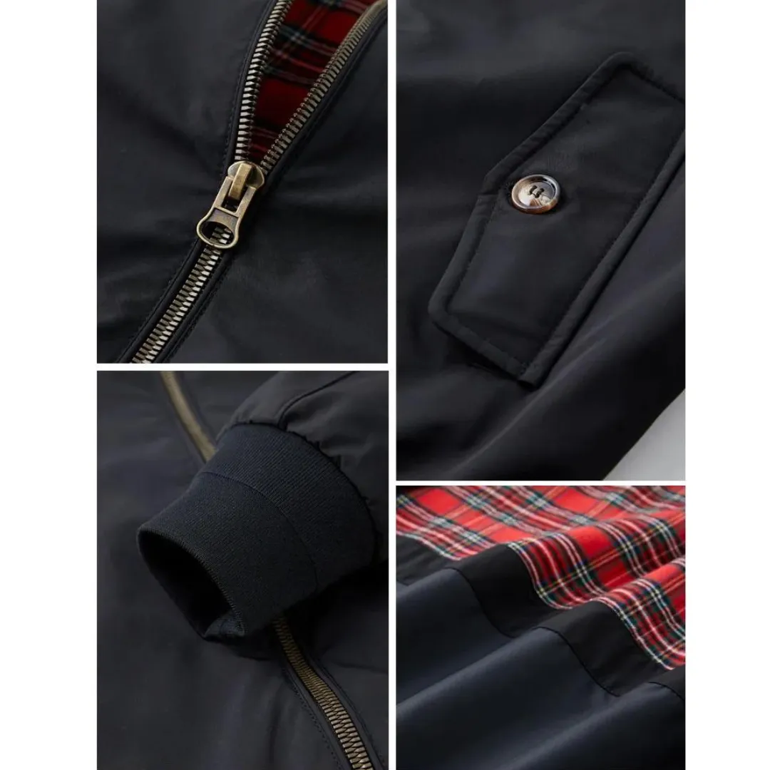 Men’s Harrington Jacket – Tartan Lining – Zip-Up – Classic British Style – Mid-Season Smart Layer