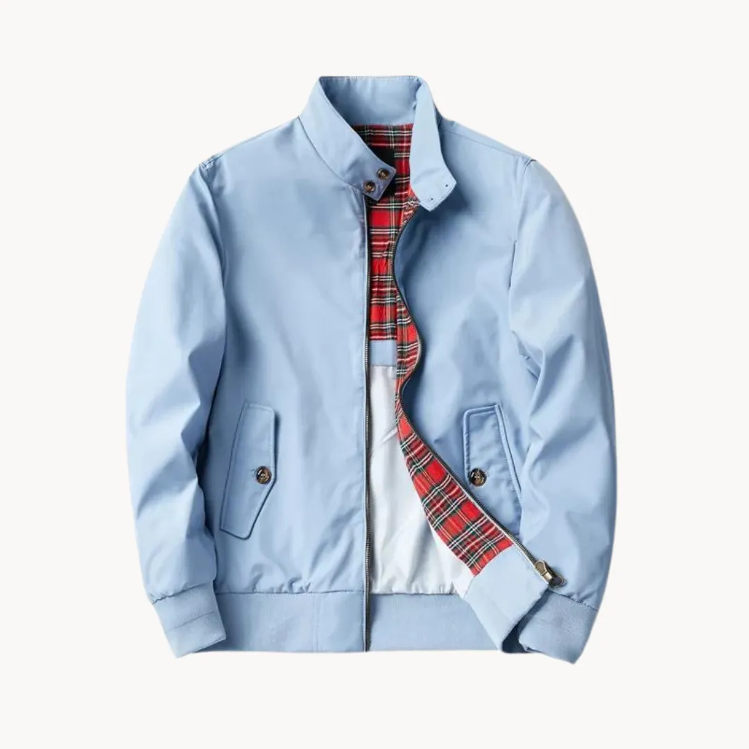 Men’s Harrington Jacket – Tartan Lining – Zip-Up – Classic British Style – Mid-Season Smart Layer