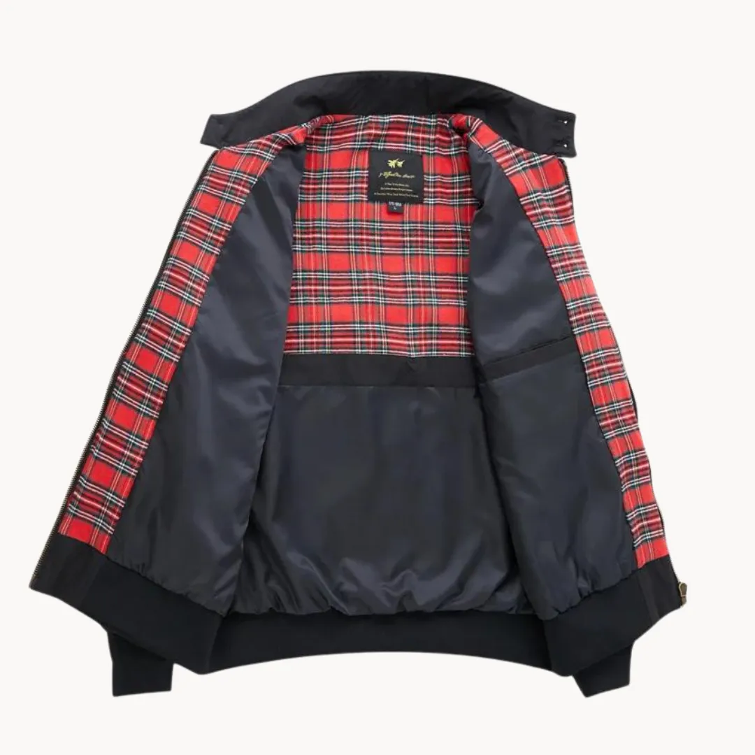 Men’s Harrington Jacket – Tartan Lining – Zip-Up – Classic British Style – Mid-Season Smart Layer