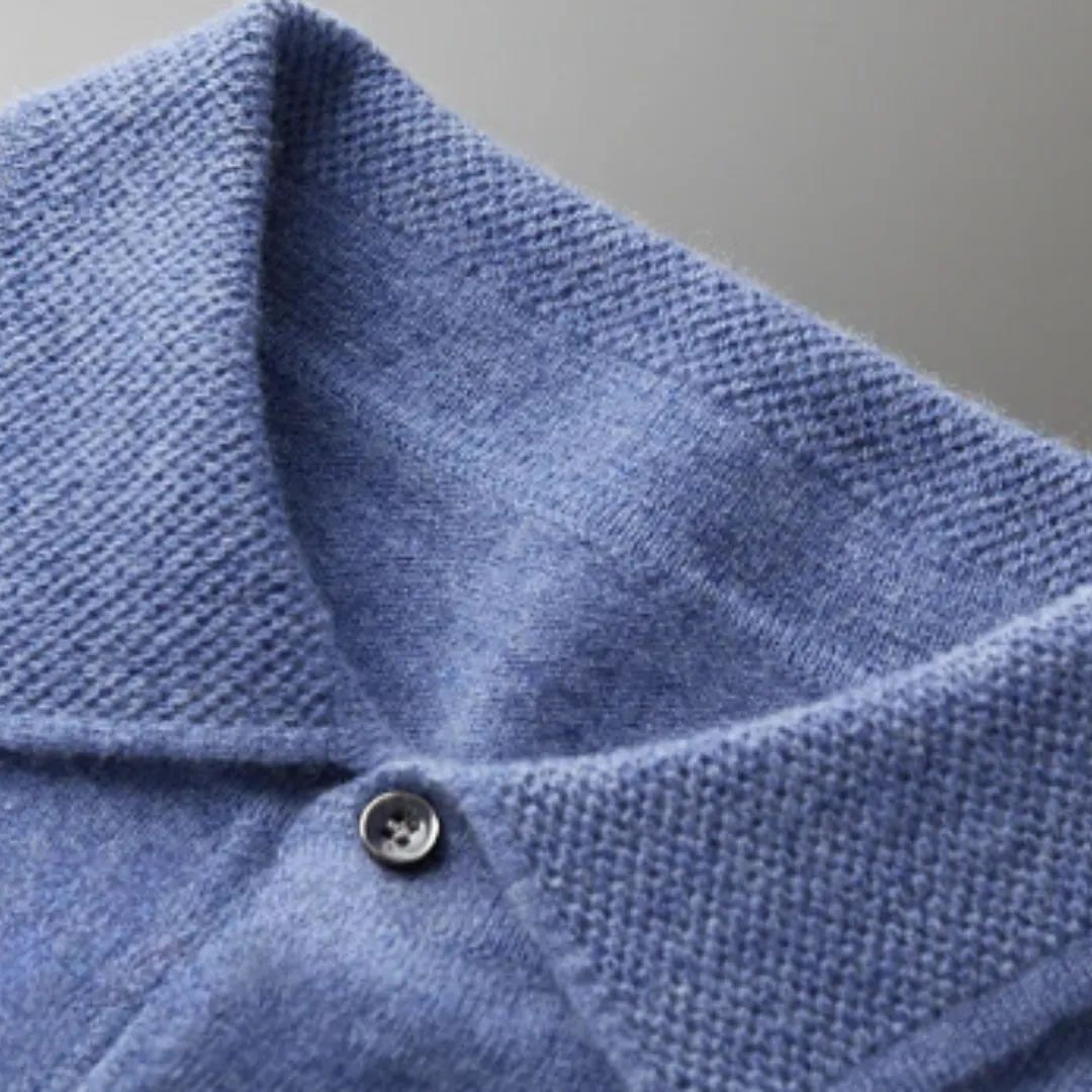 Men’s Knitted Polo Sweater – Long Sleeves – Button-Up Collar – Lightweight Smart Knitwear