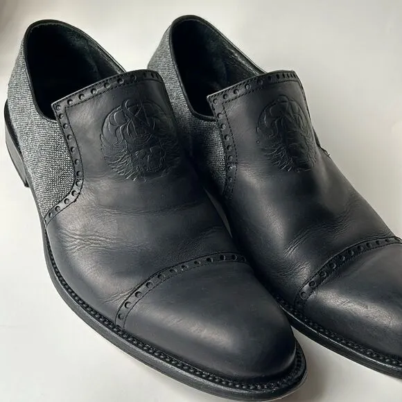 Men’s leather tweed ROCK &amp; REPUBLIC slide on shoes skull casual loafer 44 Spain