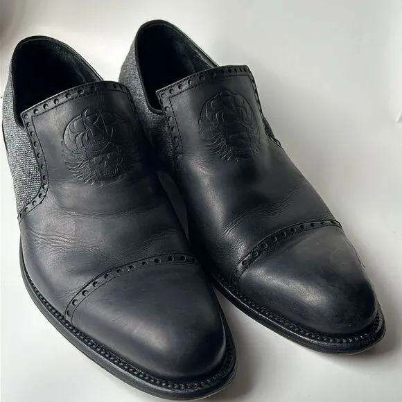Men’s leather tweed ROCK &amp; REPUBLIC slide on shoes skull casual loafer 44 Spain