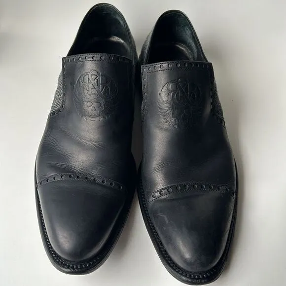 Men’s leather tweed ROCK &amp; REPUBLIC slide on shoes skull casual loafer 44 Spain