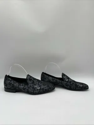 Men’s Magnanni Paisley Smoking Slippers Loafers Black Size 8M - Very Good