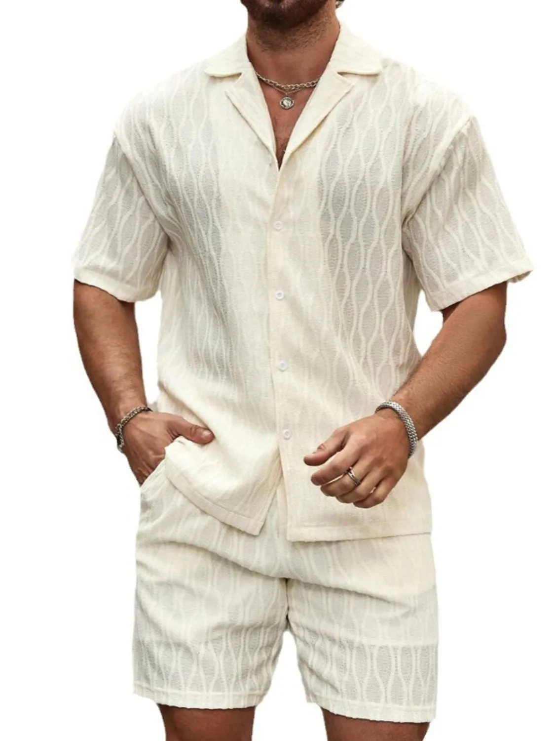 Men's Plus Size Collared Neck Short Sleeve Top & Shorts Set – Effortless Style & Comfort