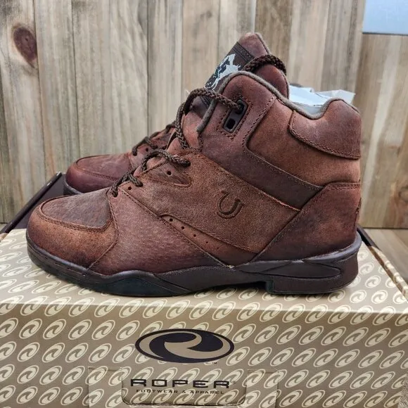 Mens Roper size 8.5 Horseshoes Pig Suede Leather Athletic 9/16&quot; Heel Boots