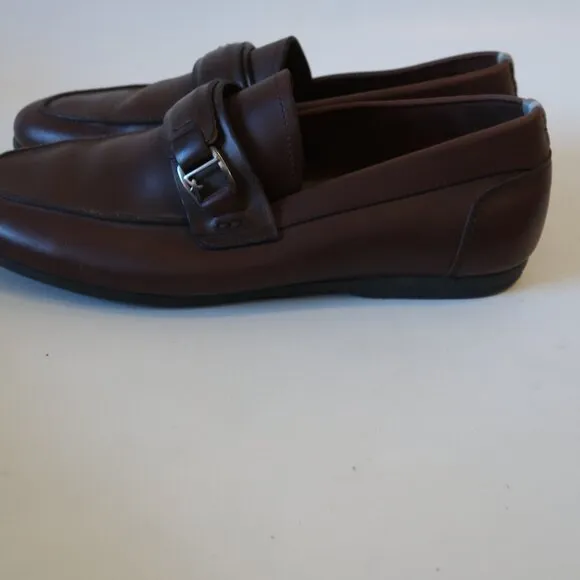 Mens Salvatore Ferragamo Brown Leather Flats Loafers Shoes 8.5 EE/EEE