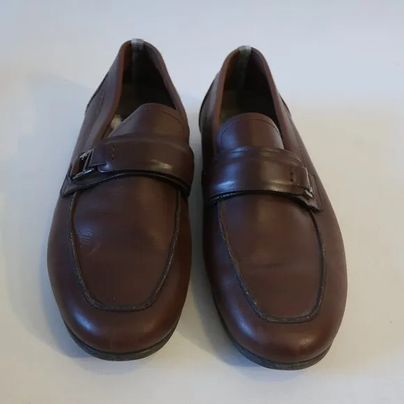 Mens Salvatore Ferragamo Brown Leather Flats Loafers Shoes 8.5 EE/EEE