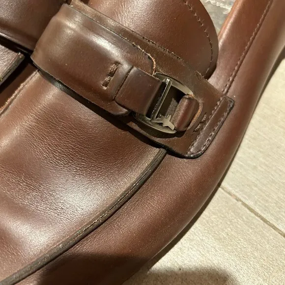 Mens Salvatore Ferragamo Brown Leather Flats Loafers Shoes 8.5 EE/EEE