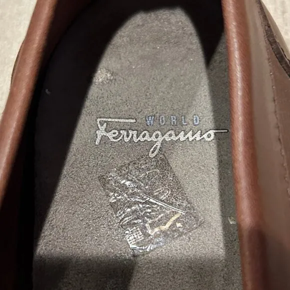 Mens Salvatore Ferragamo Brown Leather Flats Loafers Shoes 8.5 EE/EEE