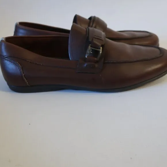 Mens Salvatore Ferragamo Brown Leather Flats Loafers Shoes 8.5 EE/EEE