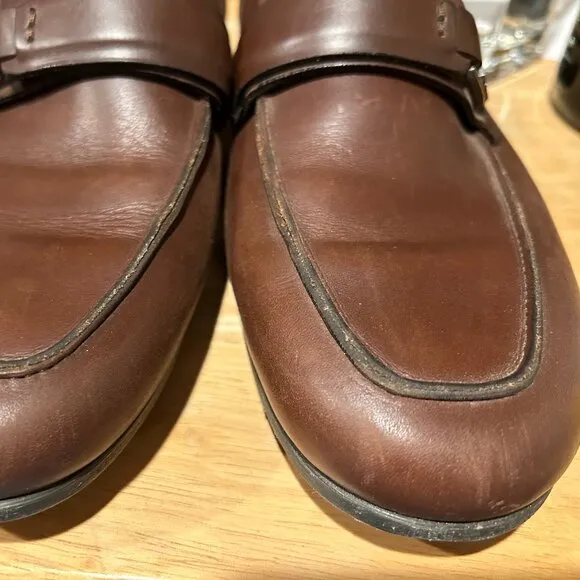 Mens Salvatore Ferragamo Brown Leather Flats Loafers Shoes 8.5 EE/EEE
