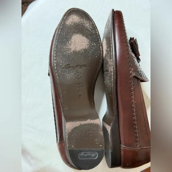 Mens Santoni woven Brown Leather Tassel Italian Loafers Dress shoes size 8.5