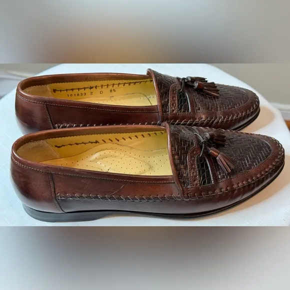Mens Santoni woven Brown Leather Tassel Italian Loafers Dress shoes size 8.5