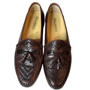 Mens Santoni woven Brown Leather Tassel Italian Loafers Dress shoes size 8.5