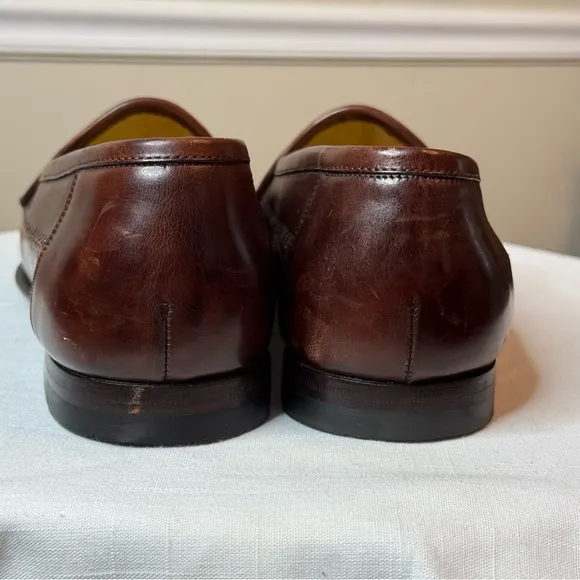 Mens Santoni woven Brown Leather Tassel Italian Loafers Dress shoes size 8.5